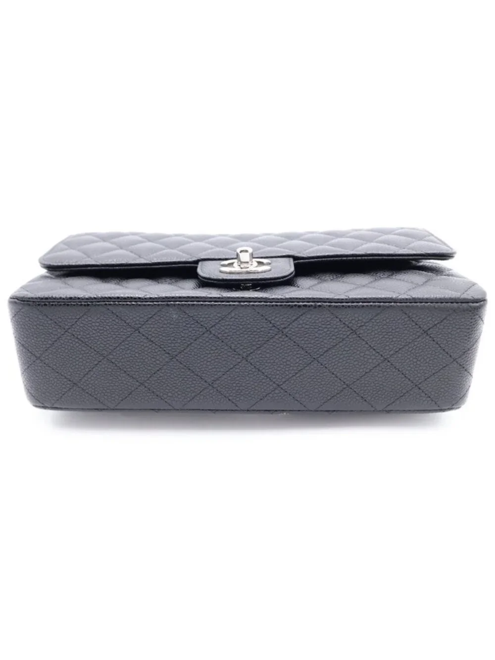 Chanel Quilted 25 Double Flap Chain Shoulder Bag Black Caviar Leather Silver